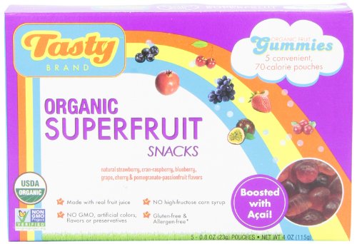 Tasty Brand Organic Fruit Snacks, Superfruit Fruit Flavors, 5 Count package