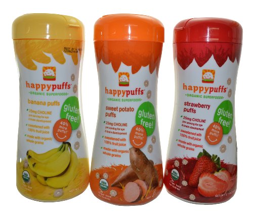 Happy Baby Organic Puffs 2.1 Oz Mixed 3 Pack (1 Strawberry, 1 Bananna, 1 Sweet Potato)