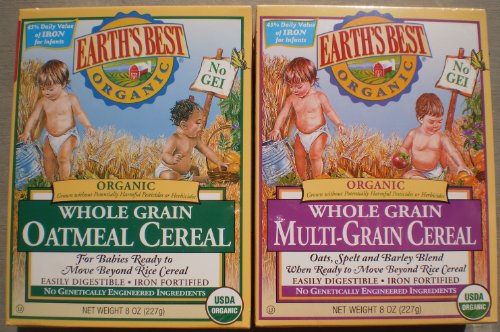 Earth’s Best Organic Whole Grain Oatmeal & Multi-grain Cereal (One 8 Oz Box of Each)