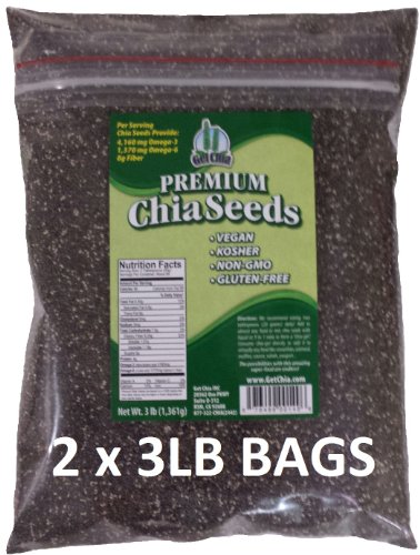 Get Chia Brand BLACK Chia Seeds – 6 TOTAL POUNDS = TWO x 3 Pound Bags