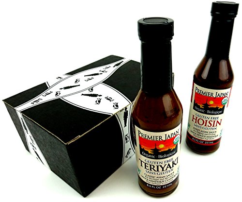 Edward & Sons Premier Japan Gluten Free Sauces 2-Flavor Variety: One 8.5 oz Bottle Each of Hoisin Sweet Asian Sauce and Teriyaki Classic Asian Sauce in a Gift Box