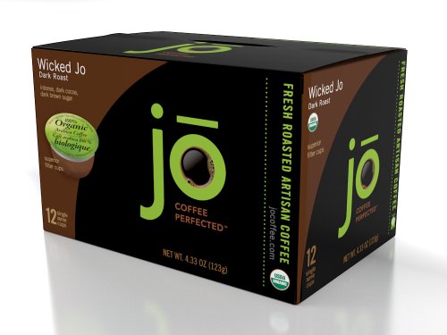 WICKED JO: 12 Single Serve Cups, SingleCup Jo is for Keurig K-Cup Type Brewers, Bold, Dark, Organic French Roast Coffee, Pure 100% Arabica Coffee, No Additives, USDA Certified Organic, NON-GMO, Gourmet Coffee from the Jo Coffee Collection