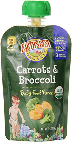 Earth’s Best Organic Stage 2, Carrots & Broccoli, 3.5 Ounce Pouch (Pack of 12)