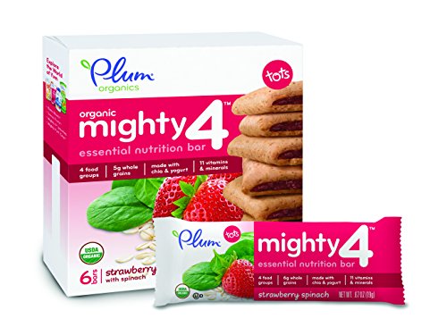 Plum Organics Mighty 4 Essential Nutrition Bars, Strawberry with Spinach, 0.67 Oz Bars, 6 Count (Pack of 8)