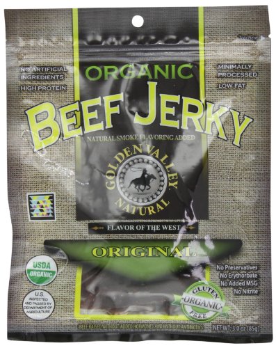 Golden Valley Natural Organic Beef Jerky, Original, 3-Ounce Pouches (Pack of 8)