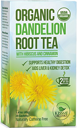 Kiss Me Organics – Organic Dandelion Root Tea – 100 Tea Bag Value Pack – USDA Organic – Supports Healthy Digestion – Aids in Liver & Kidney Detoxification – TWO HEAPING GRAMS PER TEA BAG- 20-Count Boxes (Pack of 5)