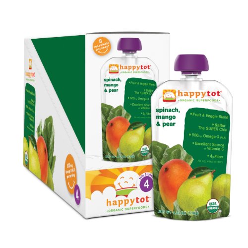 Happy Tot Organic Baby Food, Stage 4, Spinach, Mango and Pear, 4.22-oz. Pouches (Pack of 16)