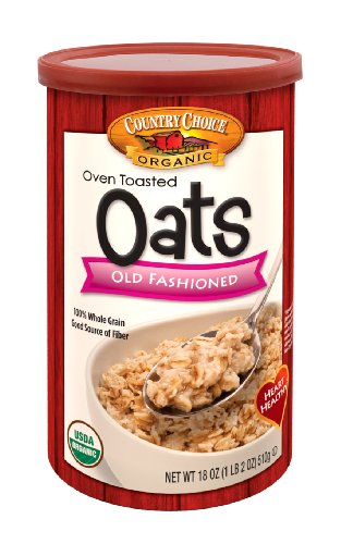 Country Choice Organic Oven Toasted Old Fashioned Oats, 18-Ounce Canisters (Pack of 6)