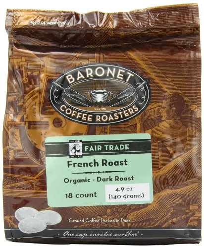 Baronet Coffee Fair Trade Organic French Roast Dark Roast (140 g), 18-Count Coffee Pods (Pack of 3)