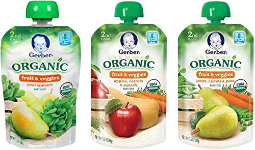 Gerber Organic 2nd Food Pouches, Fruit and Veggie Variety Pack 2, 3.5oz, 18 count