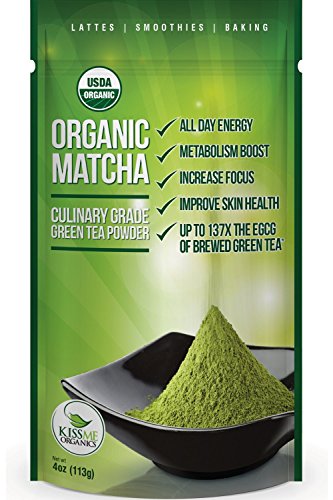 Kiss Me Organics – Matcha Green Tea Powder – ORGANIC – All Day Energy – Green Tea Lattes – Smoothies – Baking – Improved Hair & Skin Health- Metabolism Boost – Antioxidant Rich – Now From Japan!