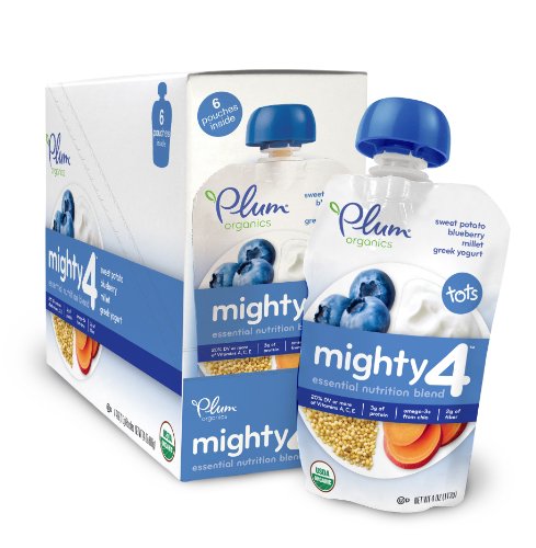 Plum Organics Mighty 4 Essential Nutrition Blend Pouch, Sweet Potato, Blueberry, Millet and Greek Yogurt, 4 Ounce (Pack of 12)
