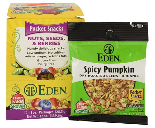 Eden Organic Spicy Pumpkin Seeds, Dry Roasted, Pocket Snacks, 1 Ounce (Pack of 12)