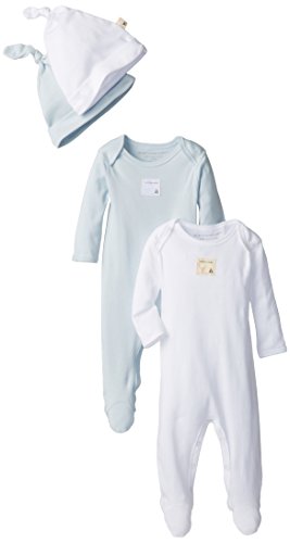 Burt’s Bees Baby-Boys Organic Set of 2 Footed Coverall and 2 Caps, Sky, 3 Months