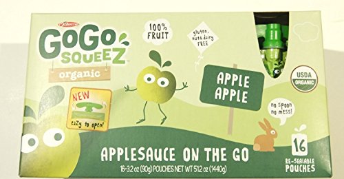 GoGo Squeez Materne Organic Applesauce On the Go Pouch, Apple Apple, 3.2 oz (Pack of 16)