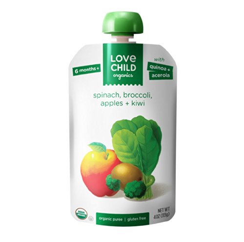 Love Child Organics Super Blends Purees – Spinach, Broccoli, Kiwi & Apples – 4 oz – 12 pk