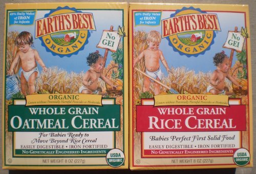 Earth’s Best Organic Whole Grain Rice Cereal & Whole Grain Oatmeal Cereal (One 8oz Box of Each)