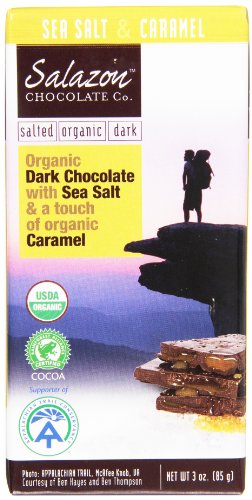Salazon Organic Dark Chocolate with Sea Salt & Caramel, 3 Ounce Bars (Pack of 12)