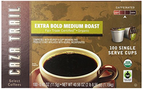 Caza Trail Coffee, Organic Extra Bold Medium Roast, 100 Single Serve Cups