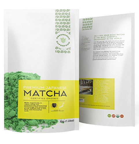 Greenhouse Superfoods – Matcha Green Tea Powder – Great Tasting Ceremonial Grade – 200yrs Experience Producing Top Matcha – USDA & JONA Organic – From Japan – 35g – 120% Money Back Guarantee