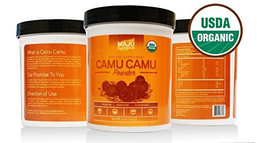 THE #1 Rated Organic Camu Camu Powder (4 oz), 100% Pure Camu Camu Berry, Wide Scoop Container, Certified USDA Organic & Packaged in USA By Maju Superfoods