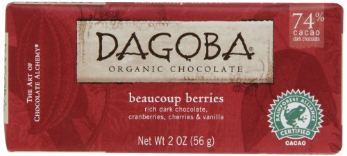 Dagoba Organic Chocolate Bar, Beaucoup Berries (Rich Dark, Cranberries, Cherries & Vanilla), 2-Ounce Bars (Pack of 6)