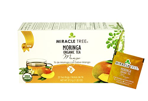 Miracle Tree – USDA Organic Premium Moringa Wellness Tea: Mango – 25 Individually Sealed Tea Bags