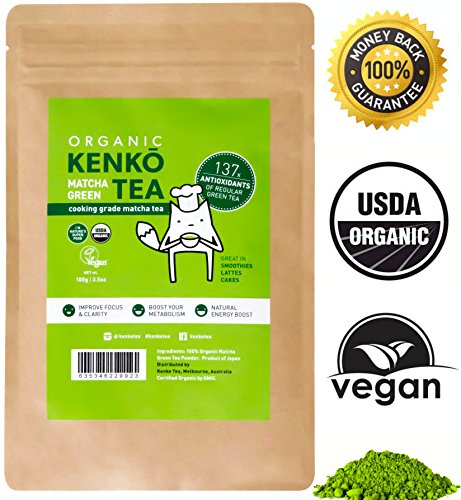 Kenko Matcha Green Tea Powder [USDA Organic] Culinary Grade Matcha Powder for Lattes, Smoothies and Baking [100g Bag = 50 Servings]