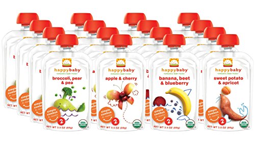 Happy Baby Organic Baby Food Stage 2 Simple Combos Variety Pack, 3.5 oz Pouches, 16-Count