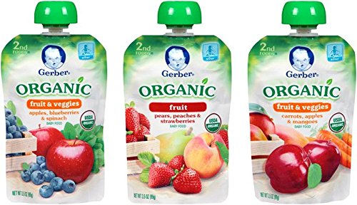 Gerber Organic 2nd Food Pouches, Fruit and Veggie Variety Pack 1, 3.5oz, 18 count