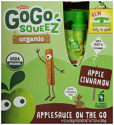 GoGo squeeZ Organic – Apple Cinnamon – 3.2oz, 4 pk (Case of 12)